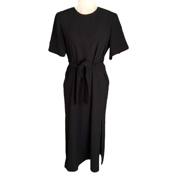 Zara Black Tie Waist Bow Detail Sheath Midi Dress - M - Picture 4 of 16